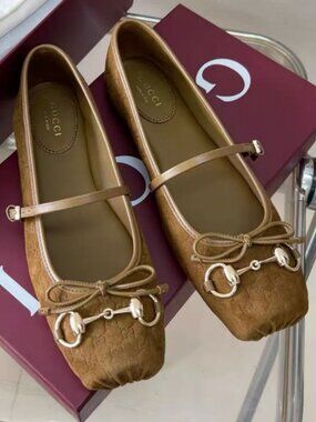 Gucci Brown GG Mary Jane Flats